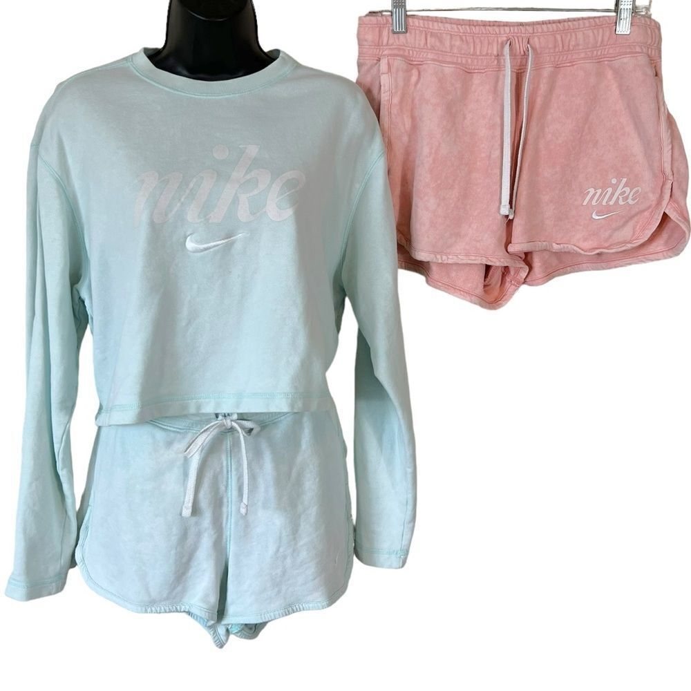 3PC Nike Aqua Blue Acid Washed Short Set